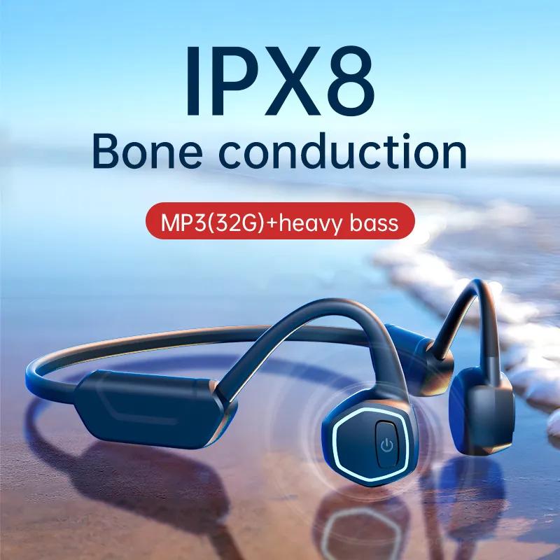 골전도 블루투스 이어폰, IPX8 무선 블루투스 5.3 헤드폰, 뼈 구동, MP3 방수, 수영 마이크 포함